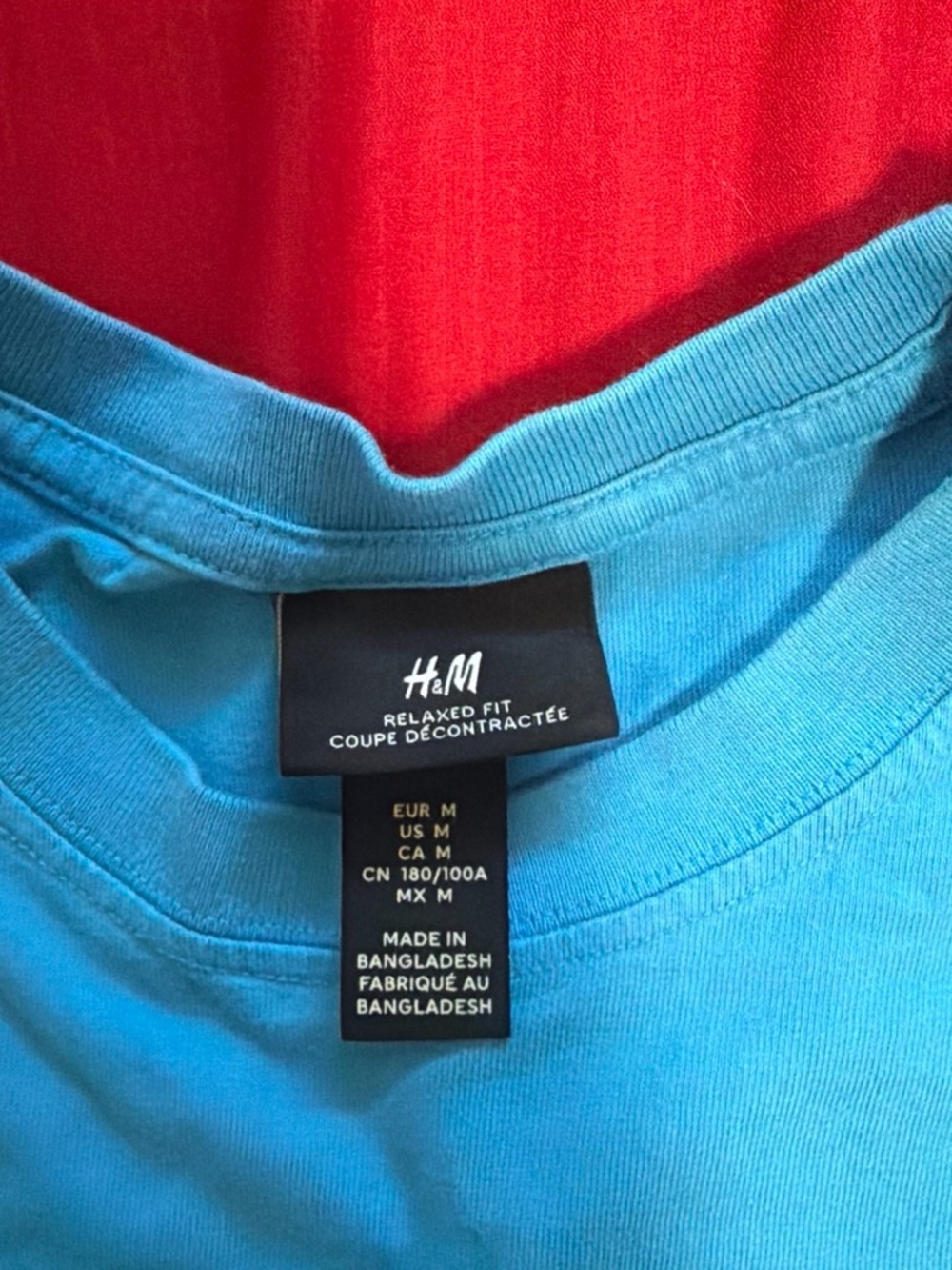 H&M Men's Relaxed Fit Tee in Bright Turquoise with Red Accent